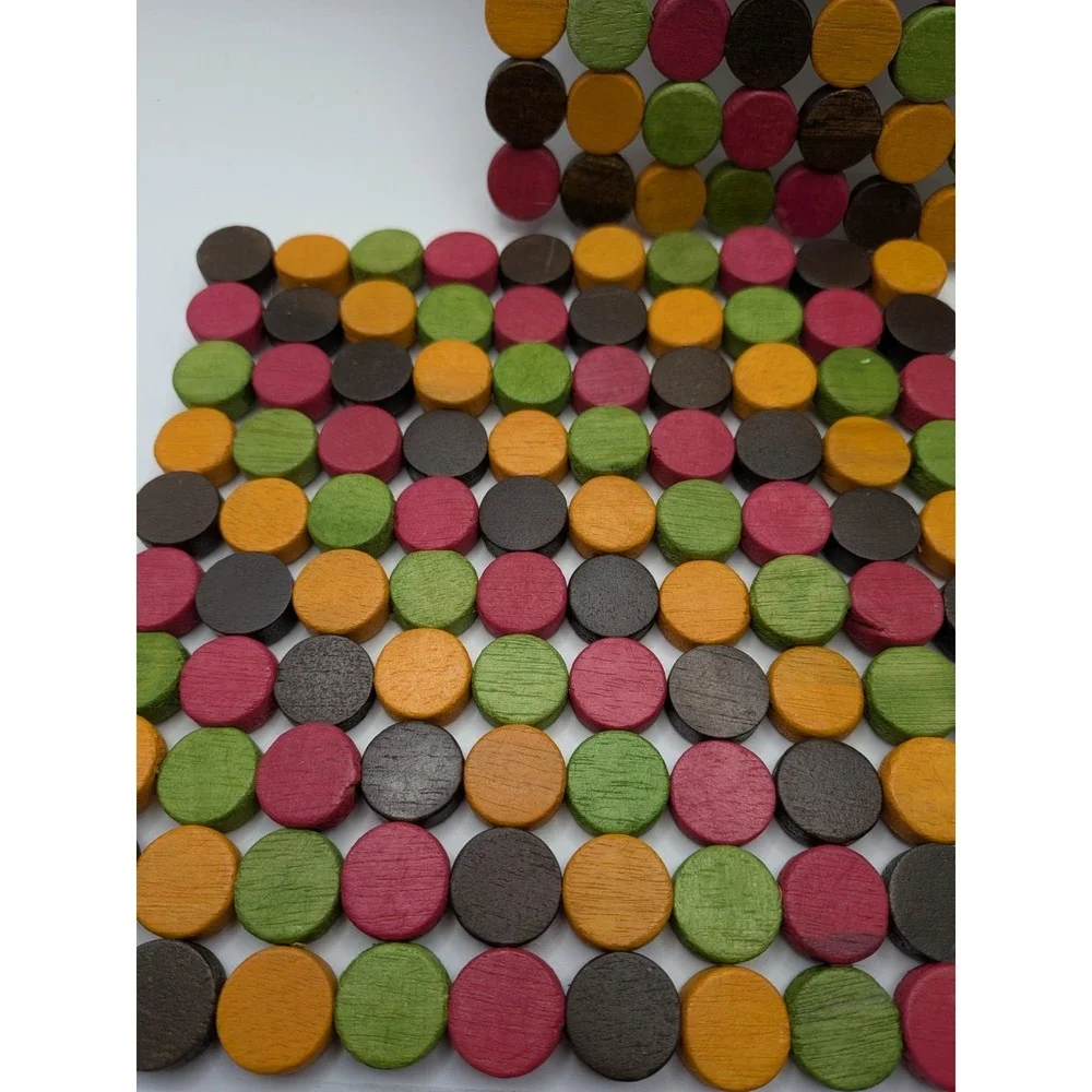 Wooden Bamboo Beaded Trivets Colorful Grannycore‎ Pot Holders 7 In X 7 In Boho